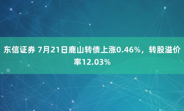 东信证券 7月21日鹿山转债上涨0.46%，转股溢价率12.03%